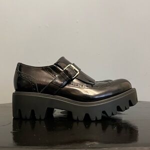 Kenneth Cole Black Label Lugged Heel Black Patent Leather Loafers, sz IT36